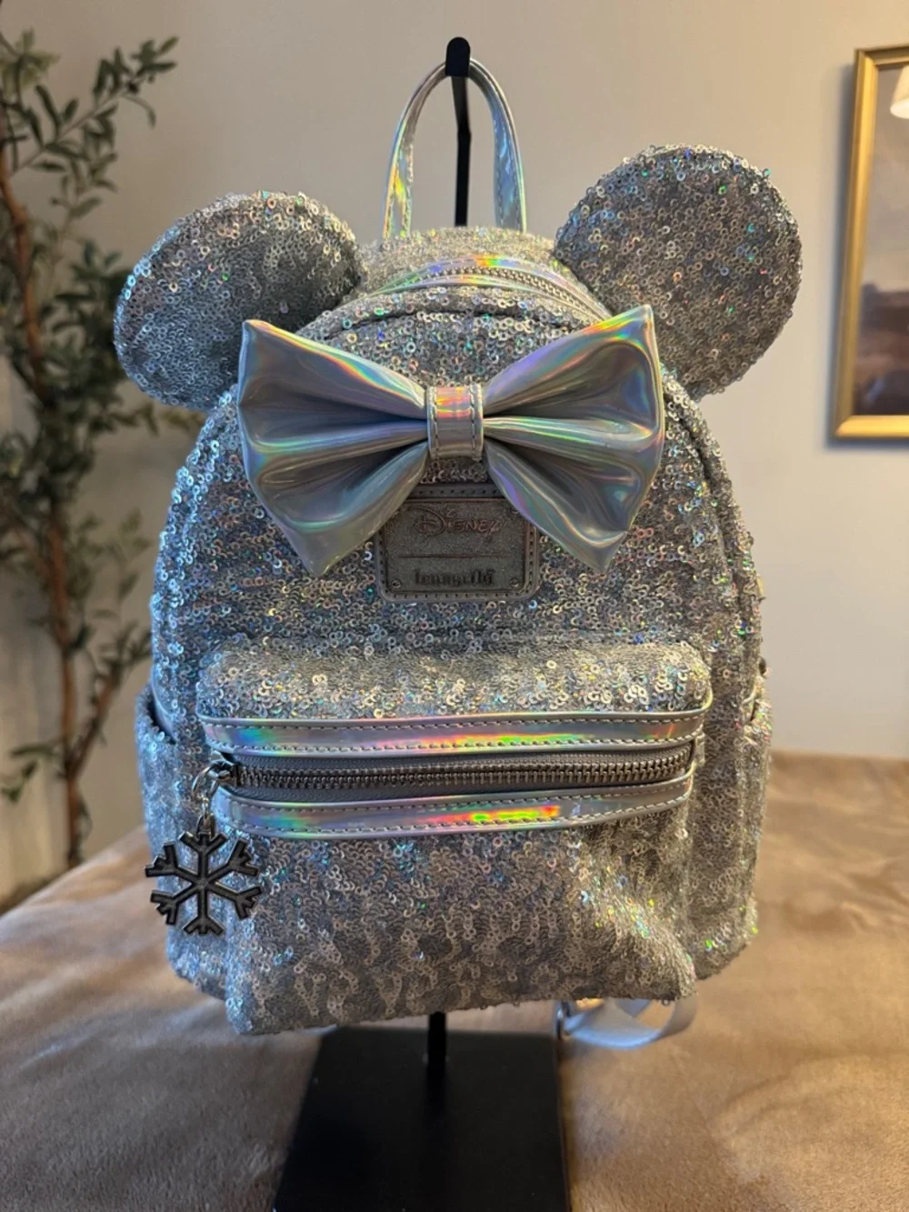 Disney Silver Sequin Mini Backpack with Holographic Bow and Ears